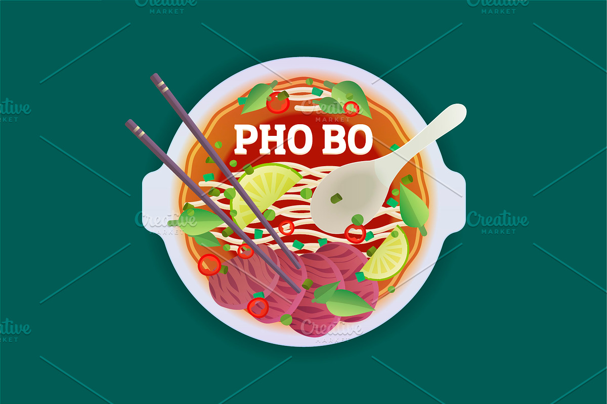 Pho Bo soup, a Food Illustration by GlebTagirov (Photo 1 of 2)