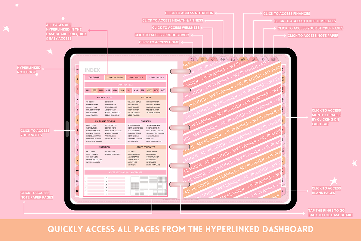 Cute Digital Life Planner 750+ pages, a Templates & Theme by SunshineStudioBoutique (Photo 2 of 9)