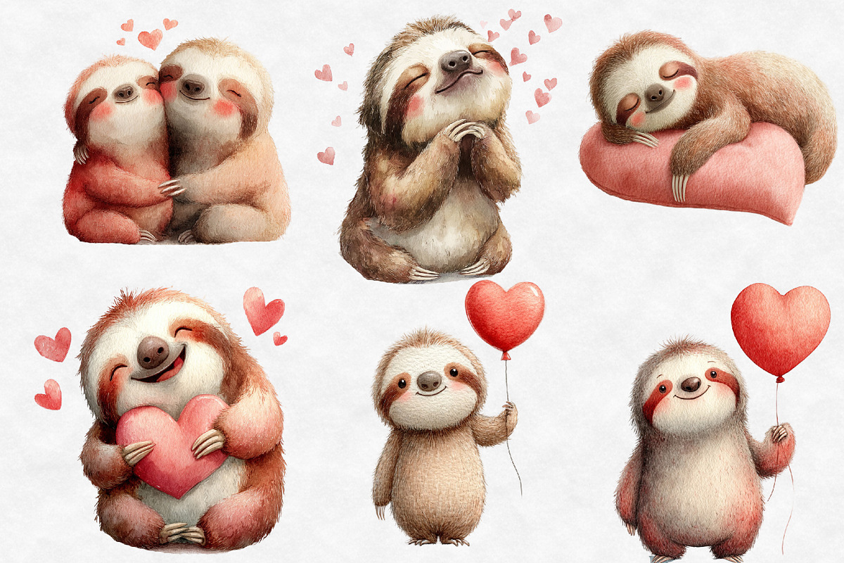 Valentine Sloth Clipart, an Illustration by Designworld (Photo 6 of 6)