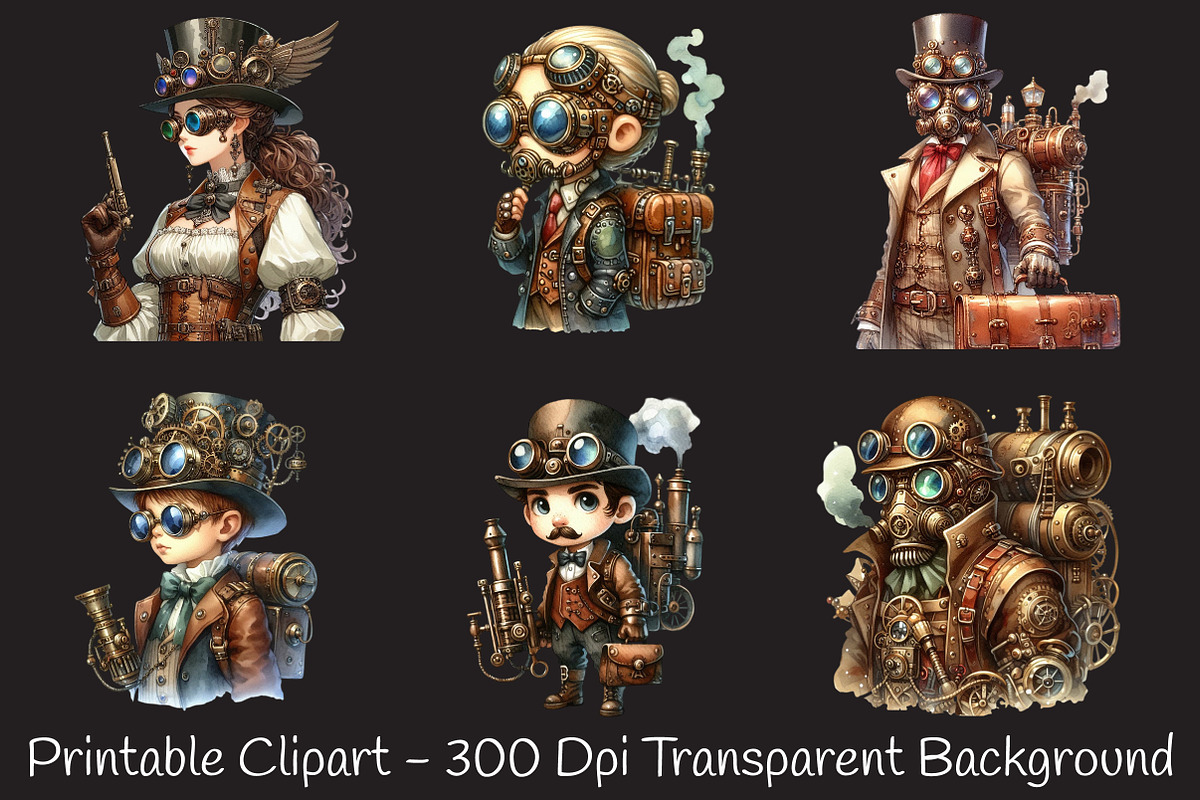 Steampunk character clipart, an Illustration by RobertsArt (Photo 5 of 7)