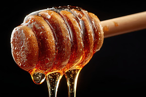 Golden Honey Dripping from Wooden Ho, a Photo by Pixeness Studio