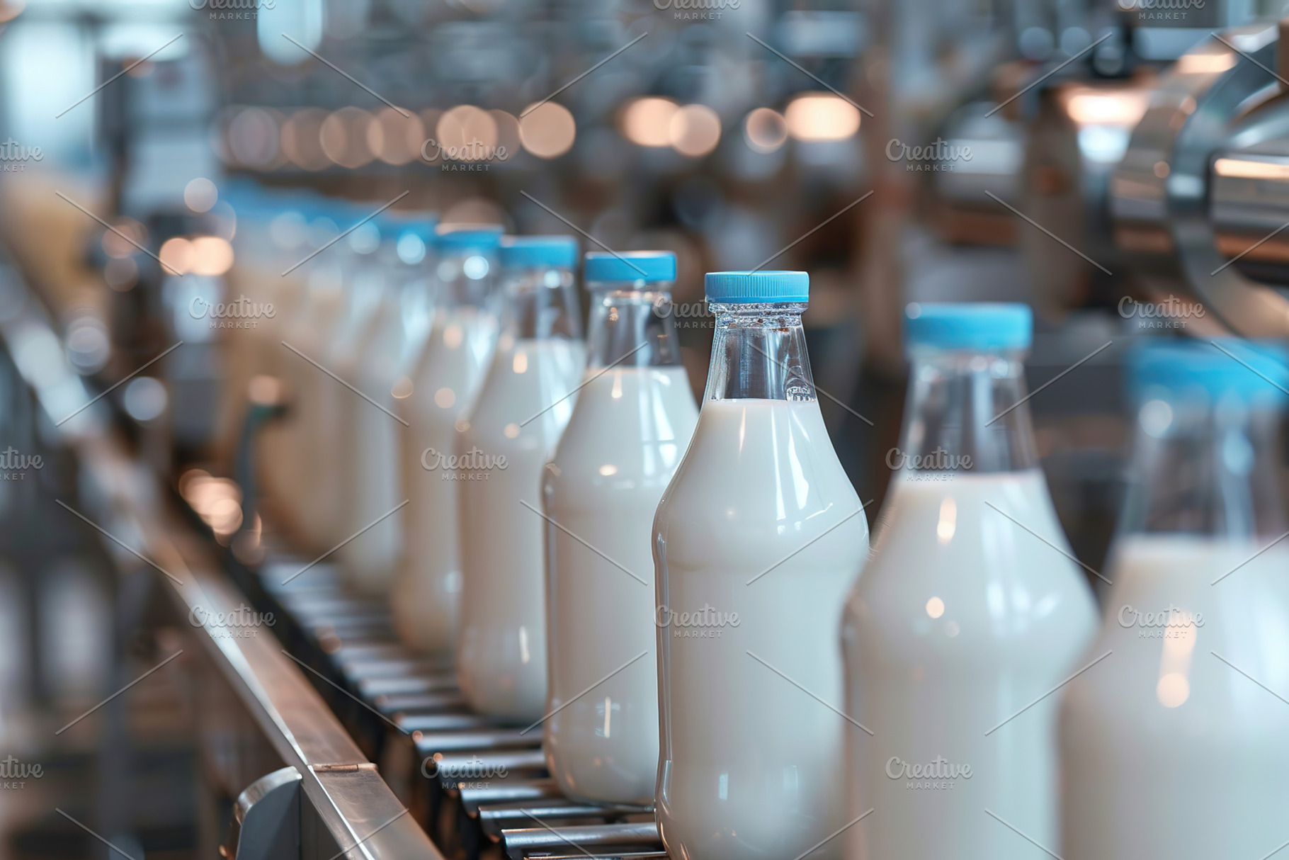 Conveyor line for processing and bottling of milk, a Photo by AlyaAnd