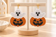 Ghost Pumpkin Earrings Embroidery, an Object Graphic by Craft Nest (Thumbnail 3 of 4)