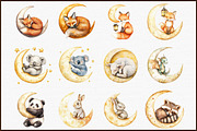 Watercolor Animal Moon Clipart Bundl, an Illustration by Sublimation Artist (Thumbnail 3 of 6)