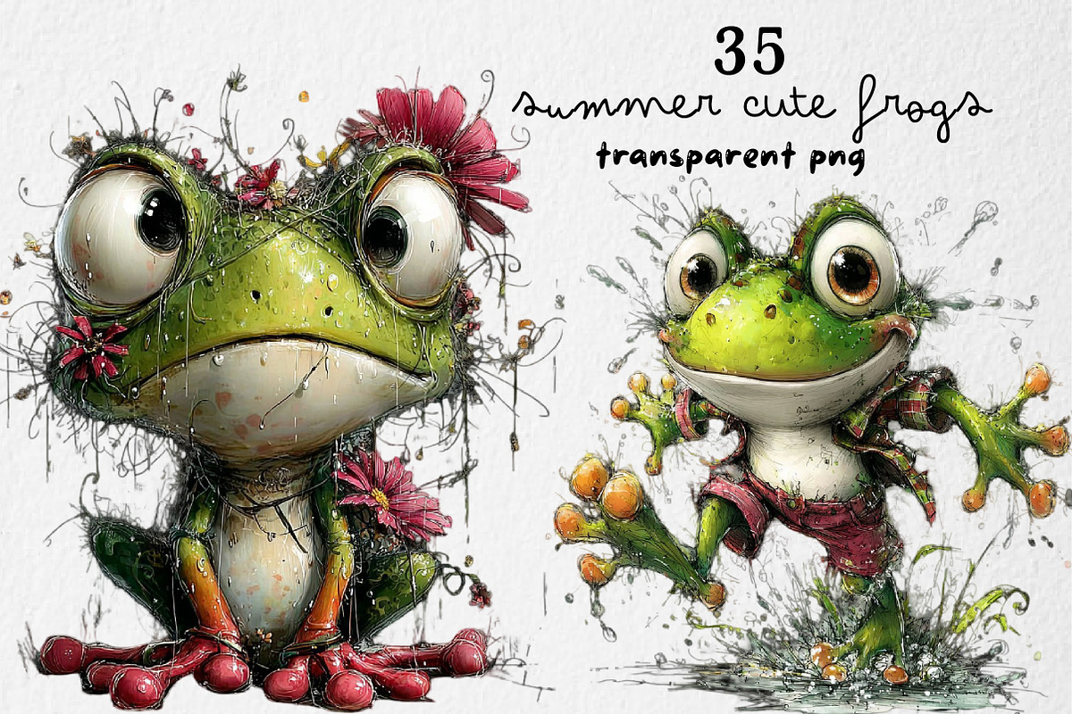Whimsical Summer Frogs Clipart, an Illustration by Dream Creation (Photo 1 of 6)