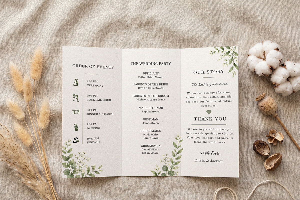 Botanical Wedding Program Template, an Invitation Template by Arslan (Photo 4 of 4)