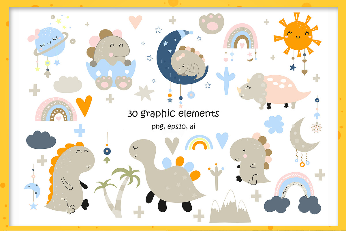 Dinosaur clipart & patterns bundle, an Animal Illustration by Nursery Art (Photo 9 of 10)