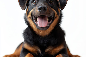 Happy puppy lying down black and tan, an Animal Photo by Pixeness Studio