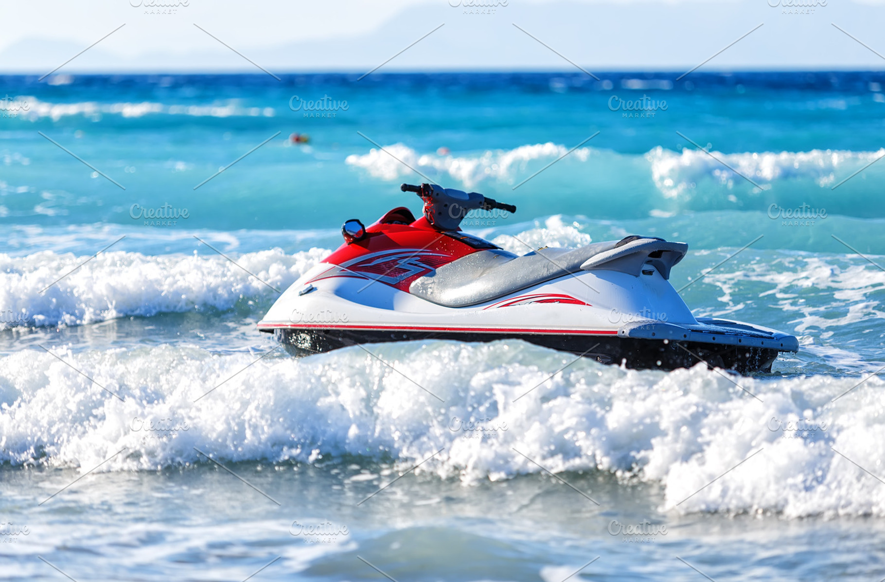 Jet Ski Moored inon on waves of Aegean sea, a Transportation Photo by VLADIMIRCARIBB