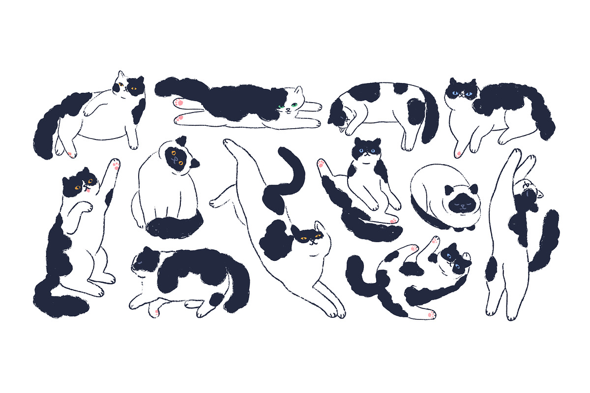 Cute funny cats, doodle drawings set, an Animal Illustration by Good Studio (Photo 4 of 8)