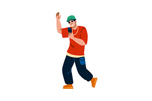 Rapper singing with microphone and, an Illustration by pikepicture