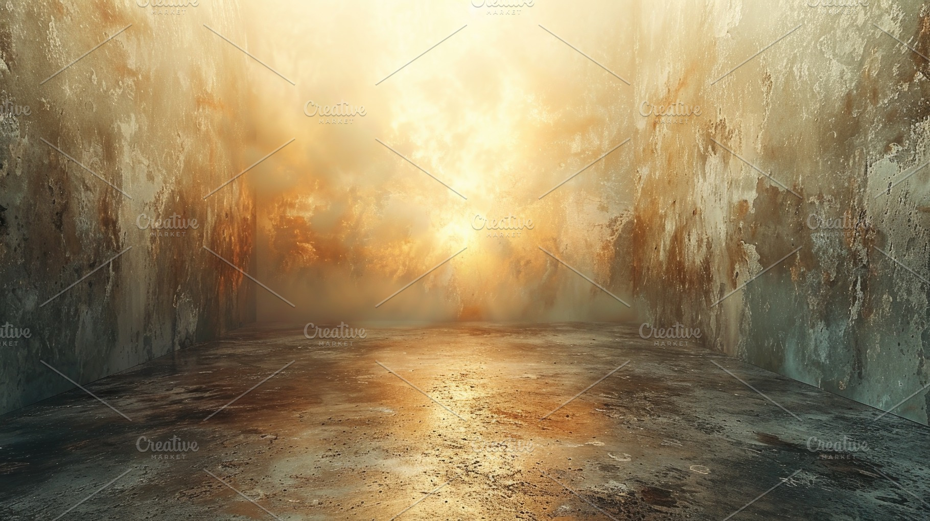 Empty Grunge Room With Golden Light and Weathered Concrete Walls, a Background Photo by José Manuel Gelpi