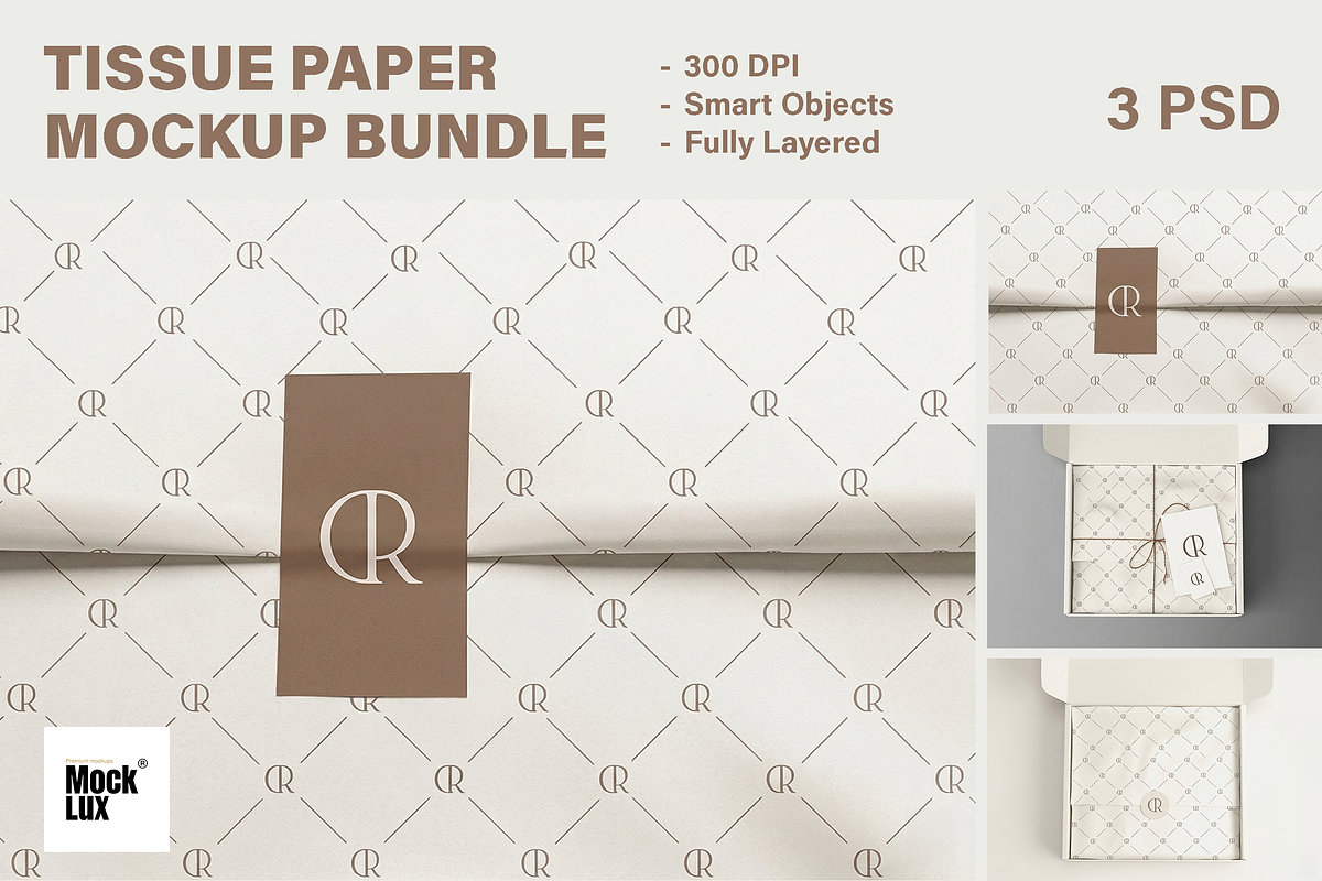 Tissue Paper Mockup Bundle | 3 PSD, a Packaging Mockup by Mocklux (Photo 1 of 9)
