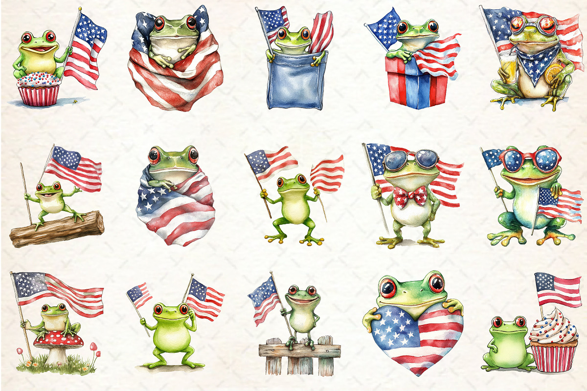 Cute Frog with Flag American Clipart, a Seasonal Illustration by Rose Art (Photo 2 of 3)