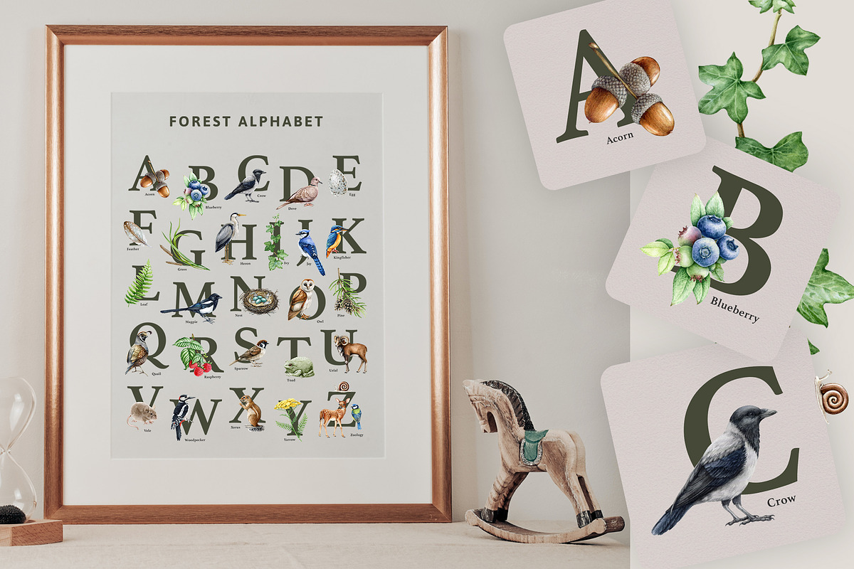 Forest Alphabet Watercolor Clipart, an Education Illustration by AnitaPol (Photo 3 of 12)