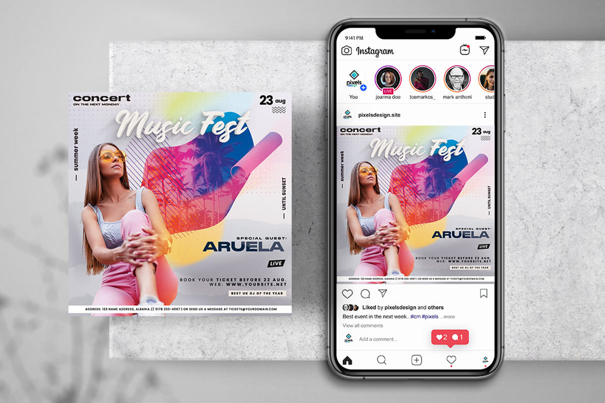 Music Party Color Instagram Flyer, a Flyer Template by PixelsDesign (Photo 1 of 2)