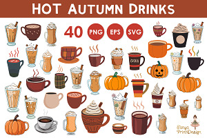 Autumn Drinks Clipart – 40 Cozy PNG, a Seasonal Illustration by Whimsy Brush Studio