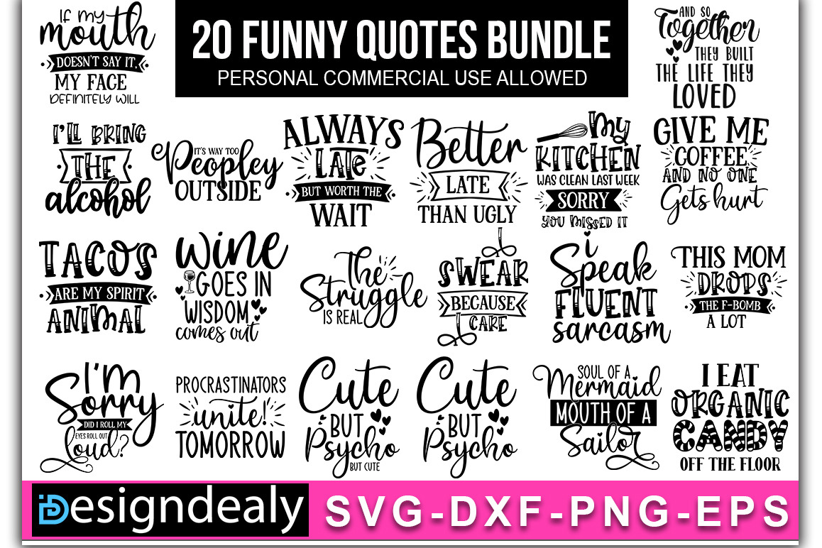 20 Funny Quotes SVG Bundle-1, an Illustration by DESIGNAVO