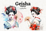 Watercolor Geisha Cliparts, a Person Illustration by Mash Mash Stickers (Thumbnail 1 of 9)