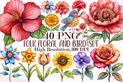 Folk Floral and Bird Clipart Set, an Illustration by Sublimation Artist (Thumbnail 1 of 6)