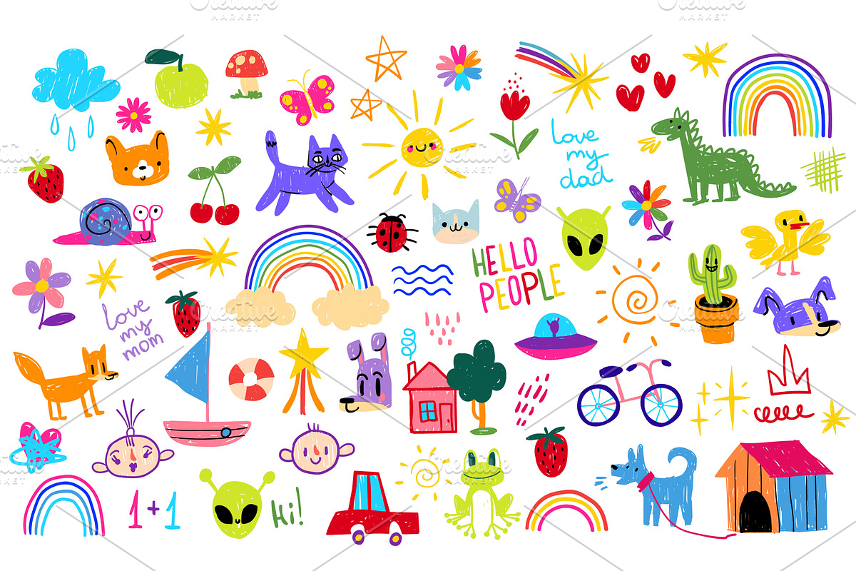 Playful kid rainbow school doodles, an Object Illustration by art PVP - market