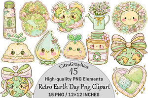 Retro Earth Day PNG Clipart Bundle, a Seasonal Illustration by CitraGraphics