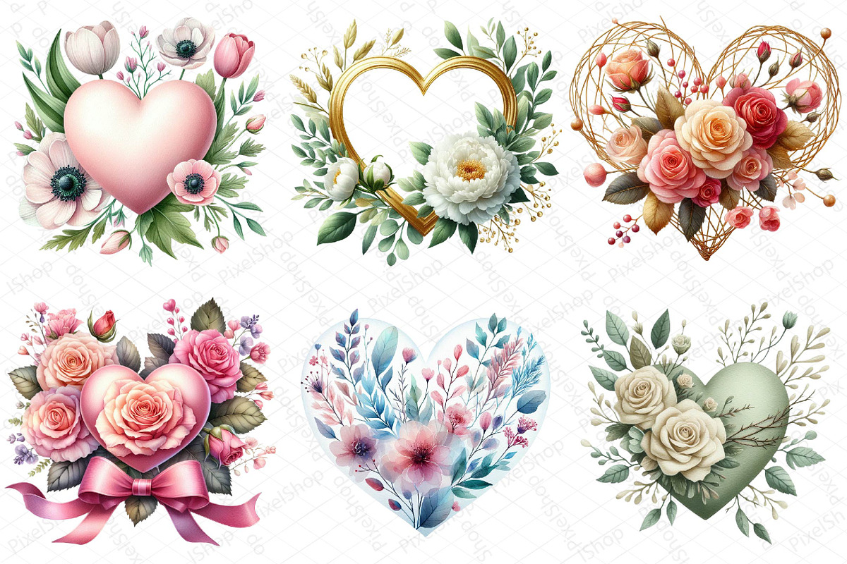 Wedding Hearts with Flowers Clipart, an Illustration by DreamPrint404 (Photo 4 of 6)