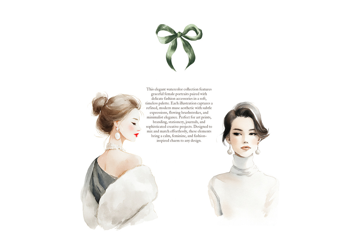modern watercolor women portraits, a Decorative Illustration by Patishop Art (Photo 6 of 9)