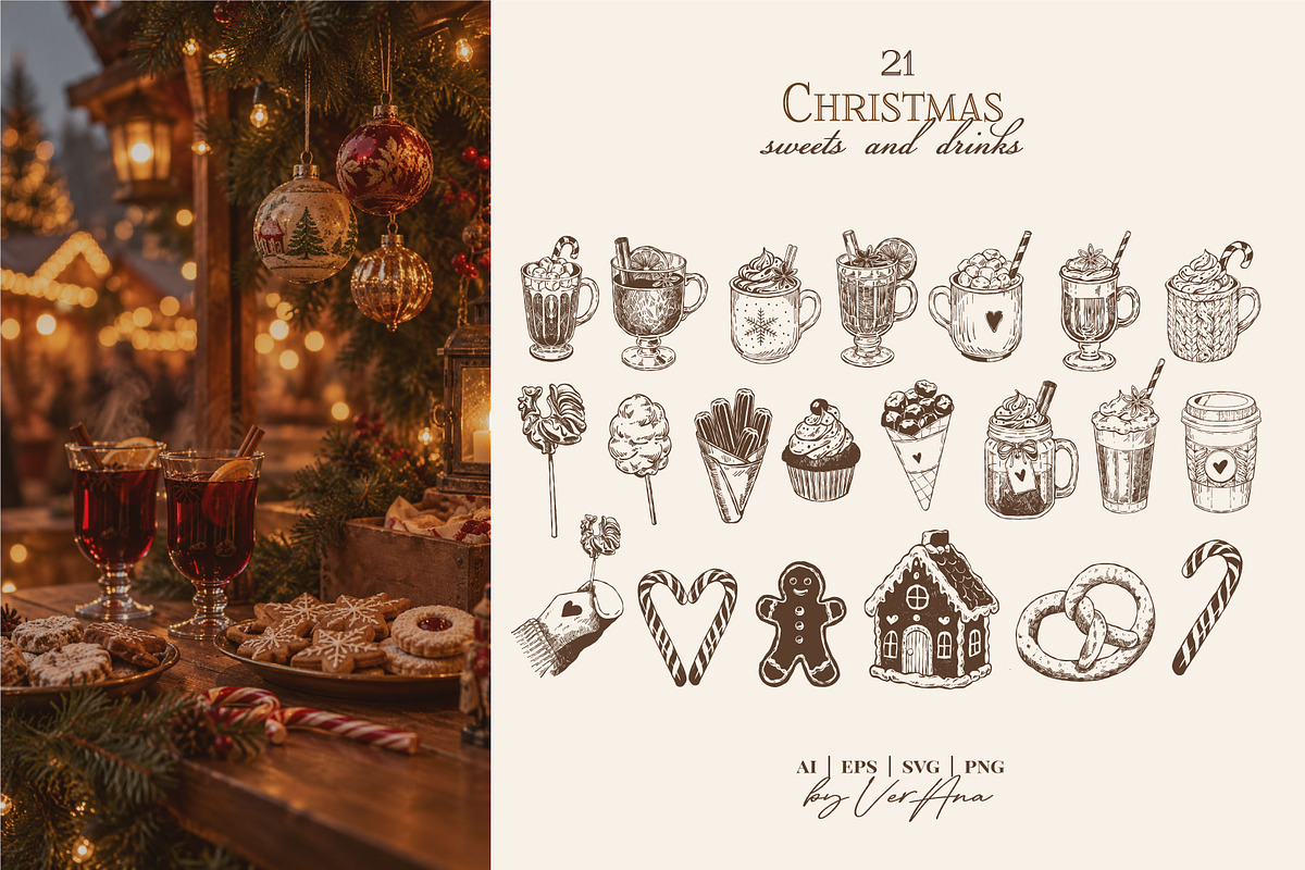 Vintage Christmas Fair Vector Set, an Object Graphic by VerAna (Photo 5 of 19)
