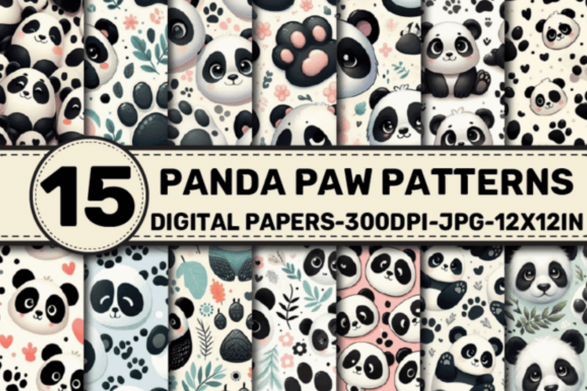 Panda Paw Patterns Digital Papers, a Pattern Graphic by Dizzy Art Studio (Photo 1 of 3)