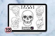 100 procreate skull stamps, a Brush Add-On by Arts For Peace (Thumbnail 3 of 10)