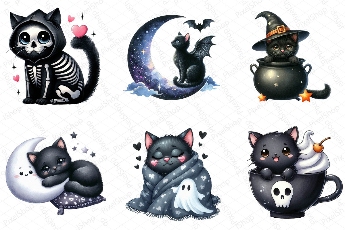 Halloween Black Cat Clipart, an Illustration by DreamPrint404 (Photo 5 of 6)