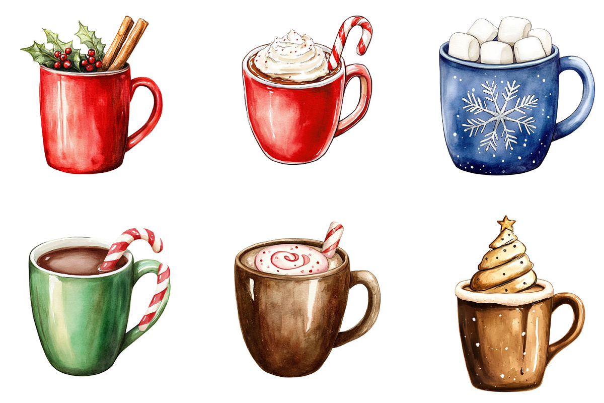 Christmas Hot Cocoa & Coffee Mugs, an Illustration by DreamArtGraphic (Photo 4 of 5)