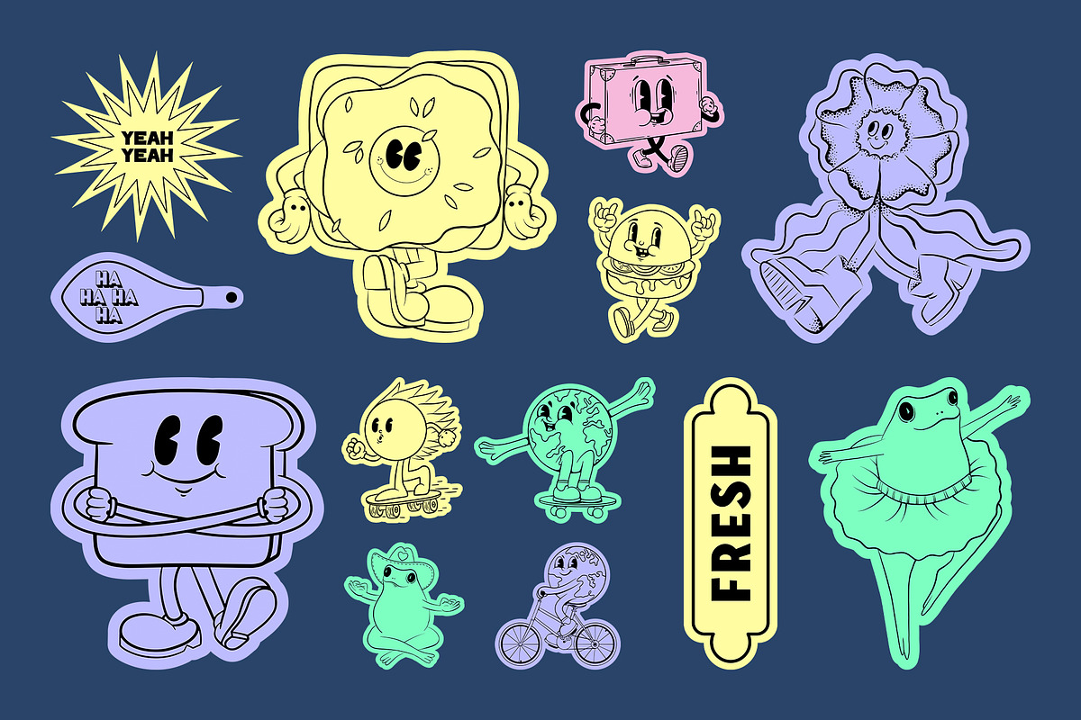 Neon - Retro Sticker Pack, an Object Graphic by Alina Sh (Photo 7 of 12)