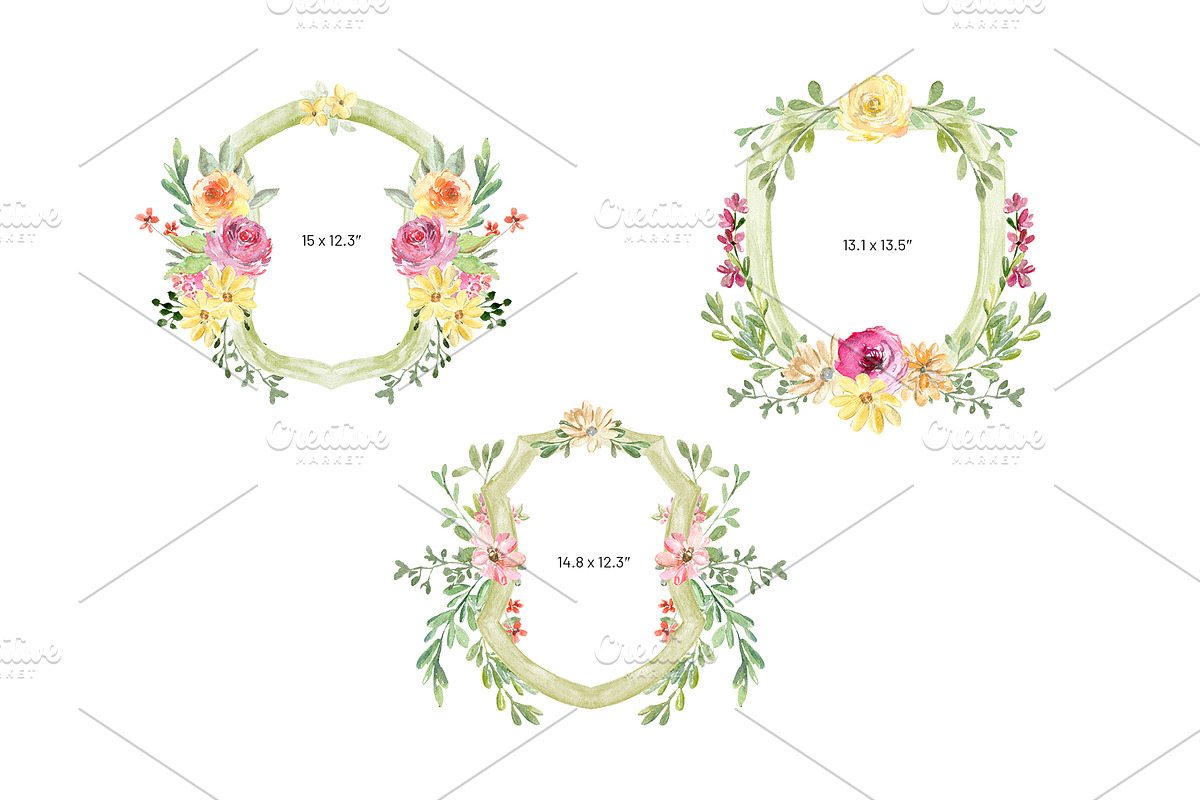 Watercolor Crests & Flowers & Frames, a Decorative Illustration by GraphicsDish (Photo 3 of 4)