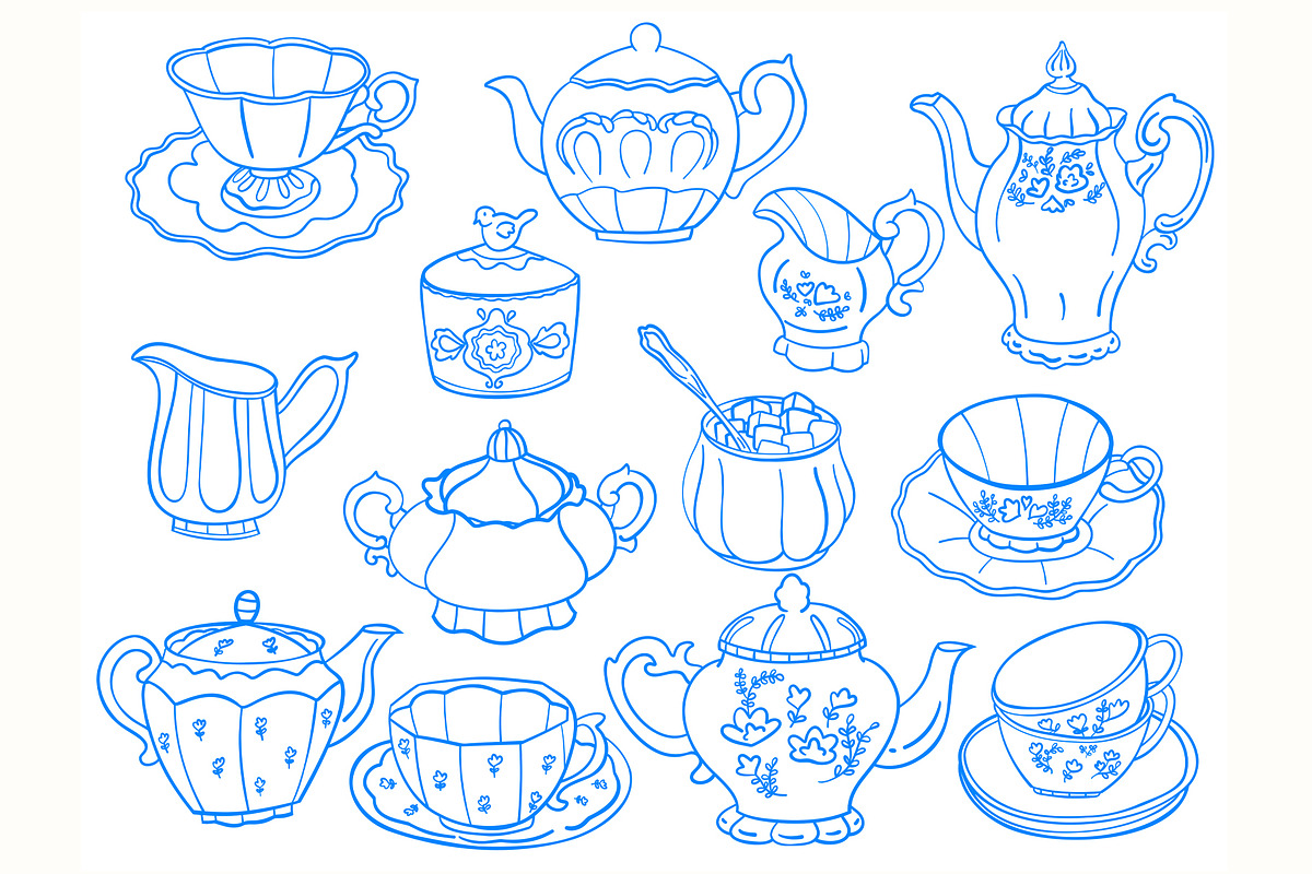 Vintage Tea Set line art, a Decorative Illustration by Carpet Tapete Pretzel (Photo 2 of 9)