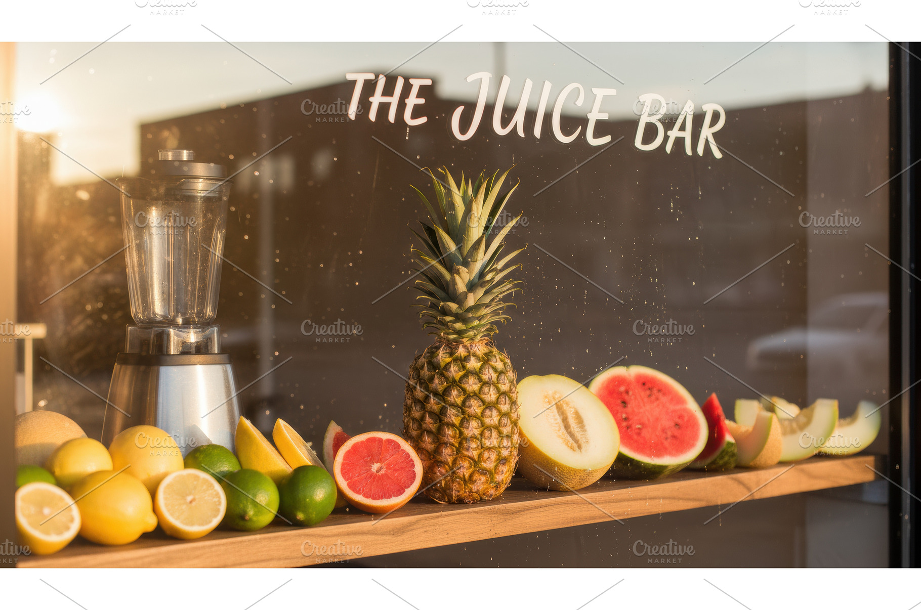 Fresh fruit and a blender sit at a, a Food & Drink Photo by Igor Tichonow