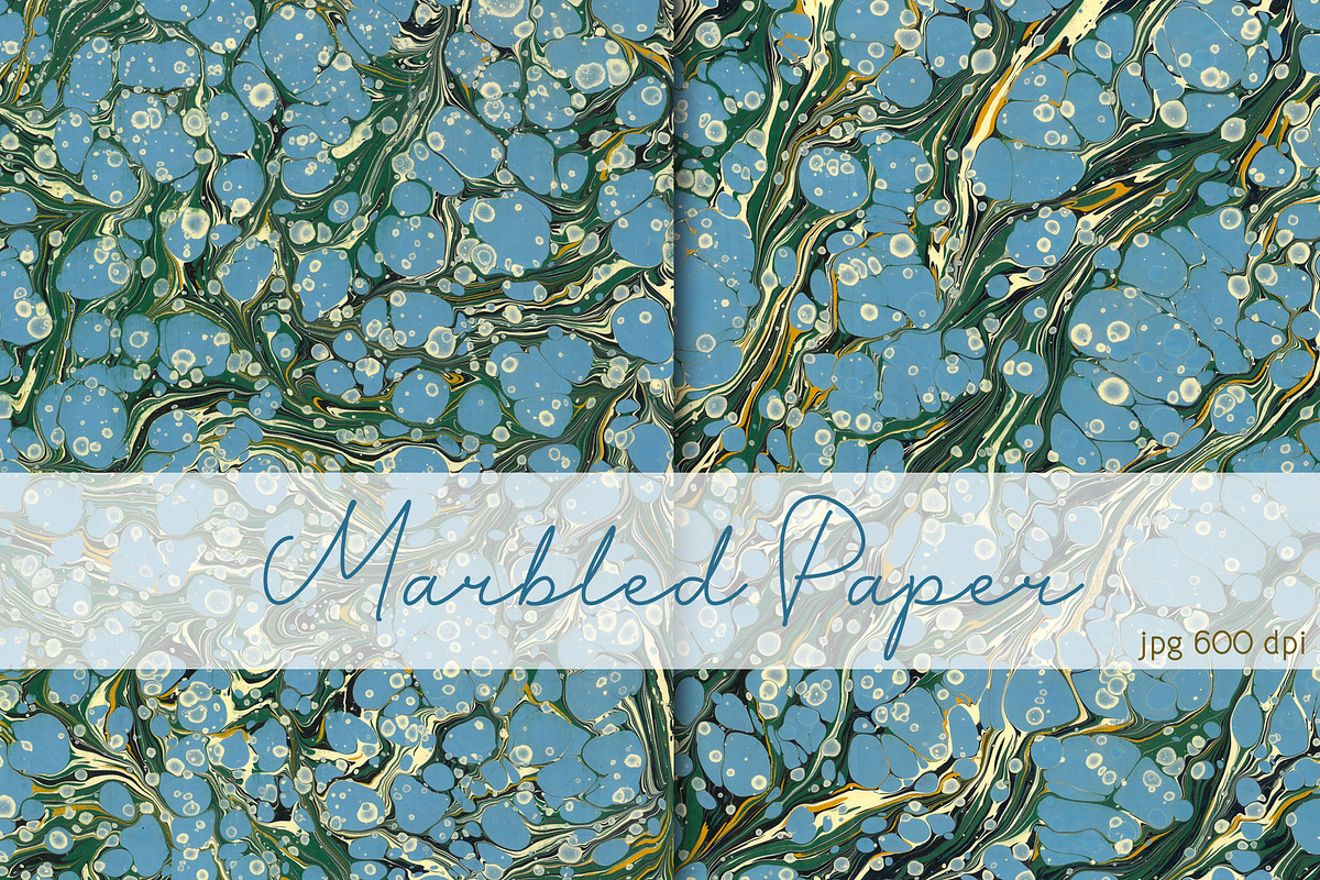2 Hand Marbled Papers Turquoise, a Texture Graphic by Marblingdom (Photo 1 of 3)