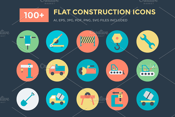 100 Flat Construction Icons