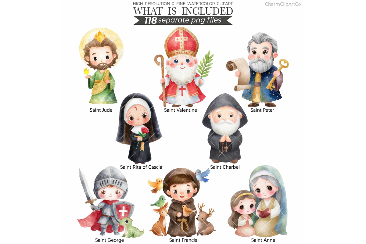 Watercolor Saint Clipart Bundle, an Illustration by CharmClipart (Photo 5 of 10)