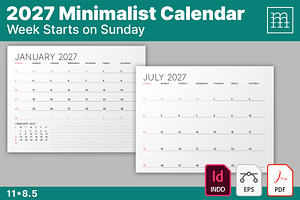Minimalist Calendar 2027 (MP048-27S), a Stationery Template by mikhailmorosin