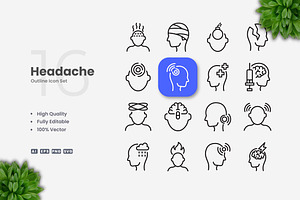 Headache Outline Icons, an Outline Icon by Upnowgraphic