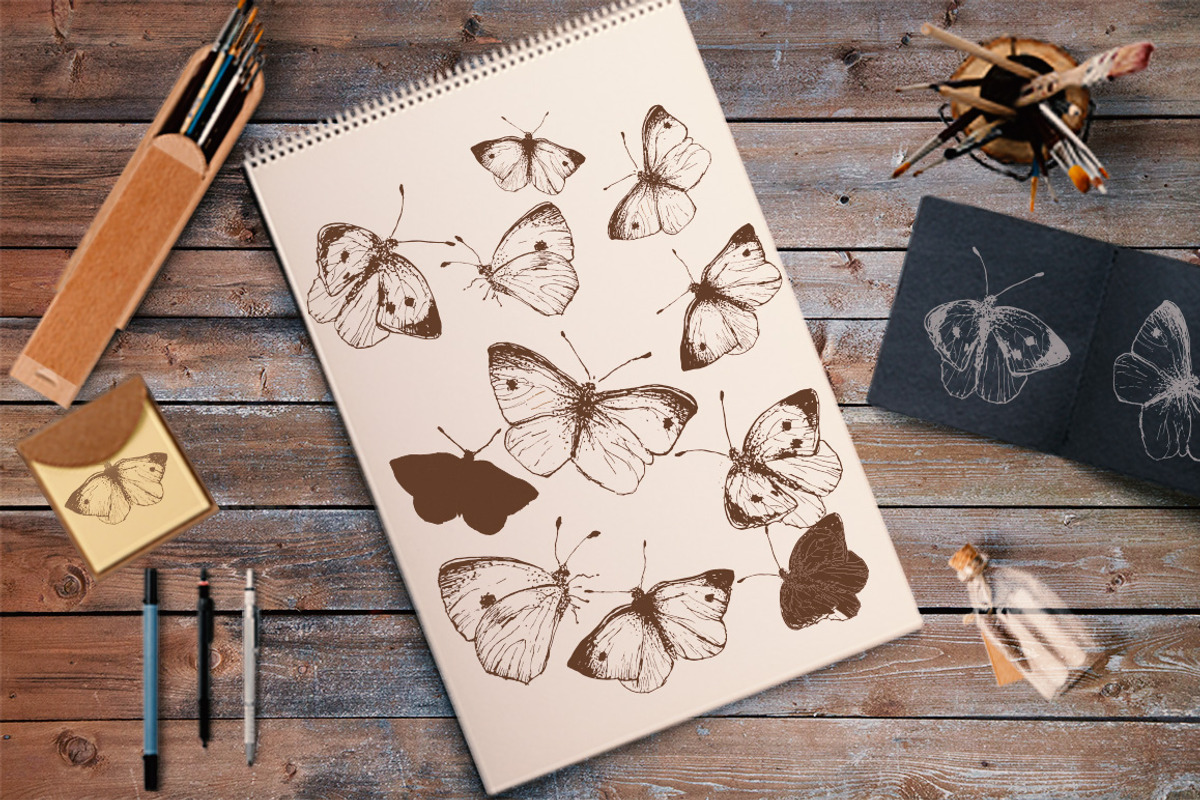 Butterfly illustration set, a Decorative Illustration by Julia Bilenko