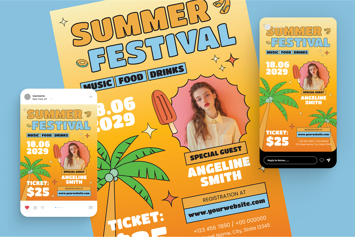 Retro Summer Music Flyer Set, a Flyer Template by Annora Studio (Photo 2 of 6)