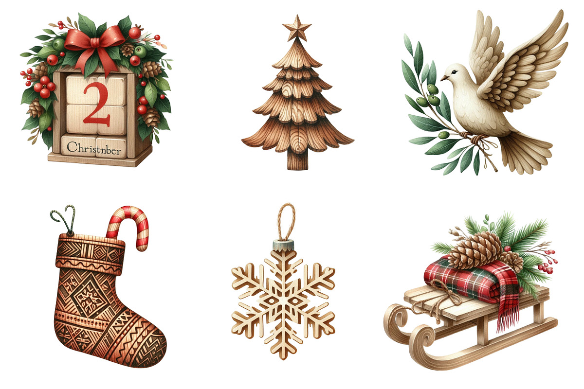 Wooden Christmas Clipart, an Illustration by CreationArt (Photo 4 of 5)