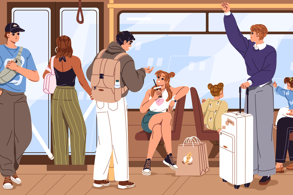 Diverse people inside city bus, a Transportation Illustration by PaperTrident (Photo 2 of 3)