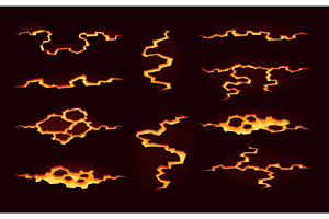 Volcano magma lava, fire cracks, an Illustration by Vector Tradition