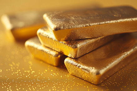 Shiny Gold Bars Stacked On Yellow Background Reflecting Wealth