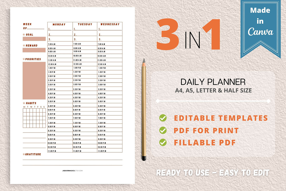 Weekly Planner Template, Canva, a Templates & Theme by Jaboor Magics (Photo 1 of 5)