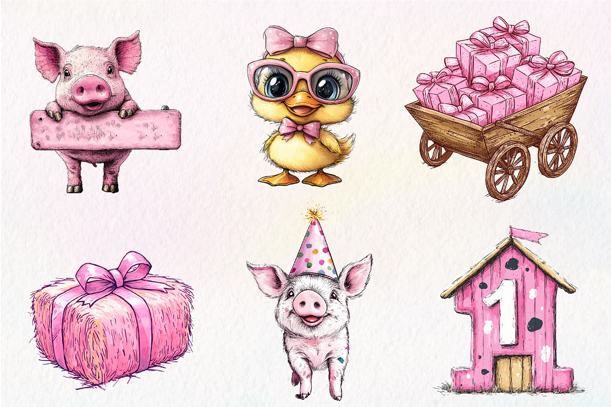 watercolor Cute Farm Birthday, an Illustration by CreationArt (Photo 2 of 9)